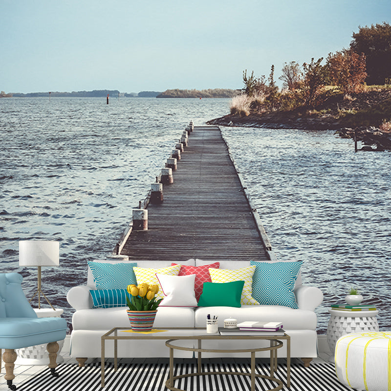 Washable Photography Mural Wallpaper Wooden Bridge Indoor Wall Mural