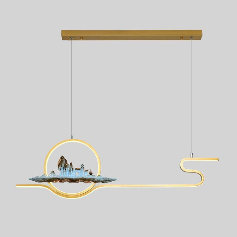 Luces de isla de forma lineal de estilo moderno Metal Dos accesorios de iluminación colgante