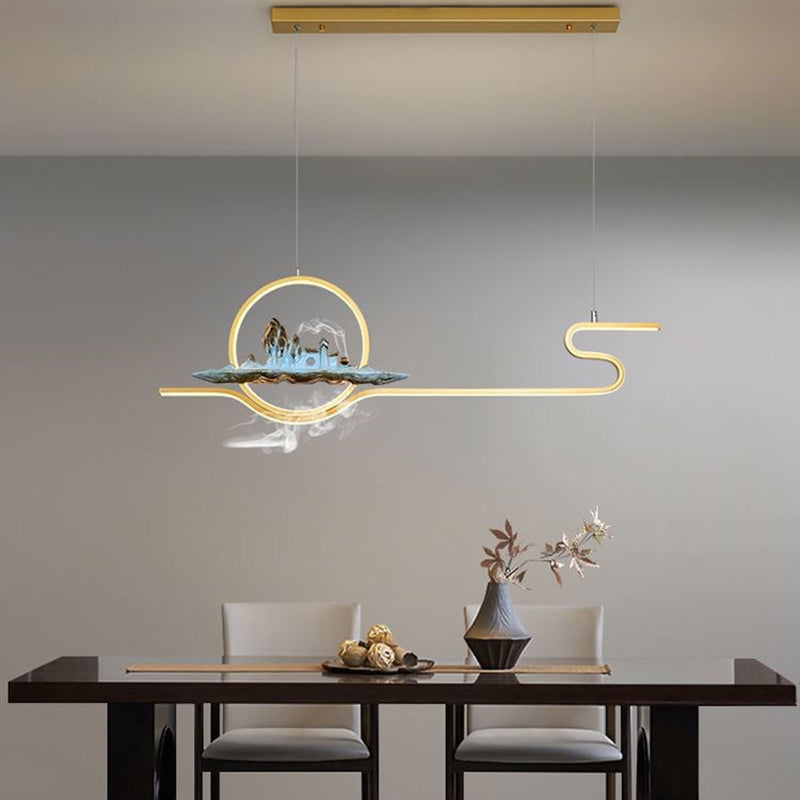 Modern Style Linear Shape Island Lights Metal Two Light Pendant Lighting Fixtures