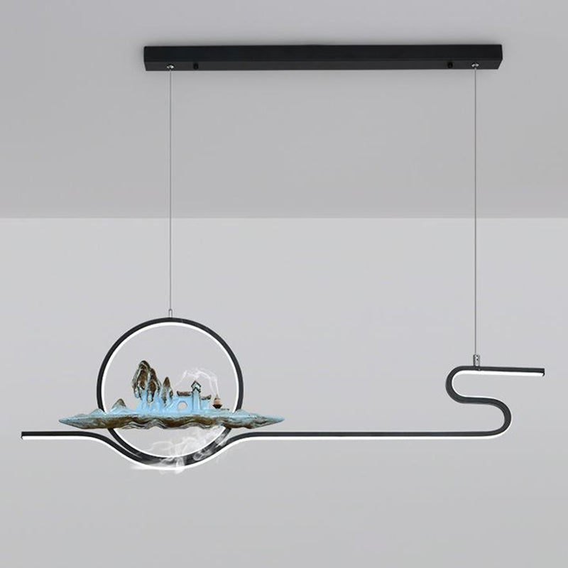 Luces de isla de forma lineal de estilo moderno Metal Dos accesorios de iluminación colgante