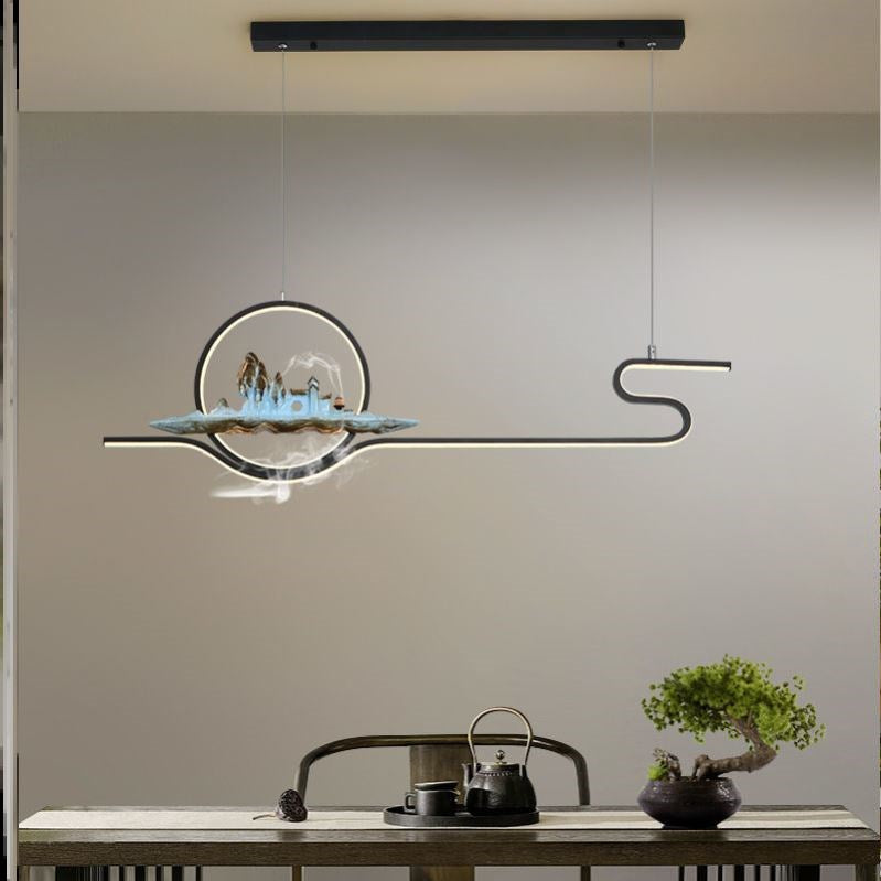 Luces de isla de forma lineal de estilo moderno Metal Dos accesorios de iluminación colgante