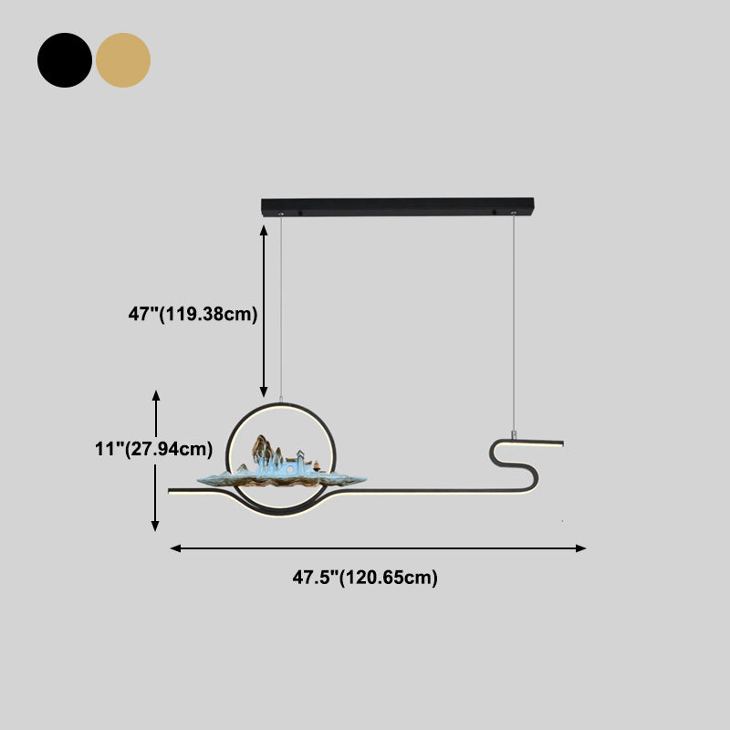 Luces de isla de forma lineal de estilo moderno Metal Dos accesorios de iluminación colgante