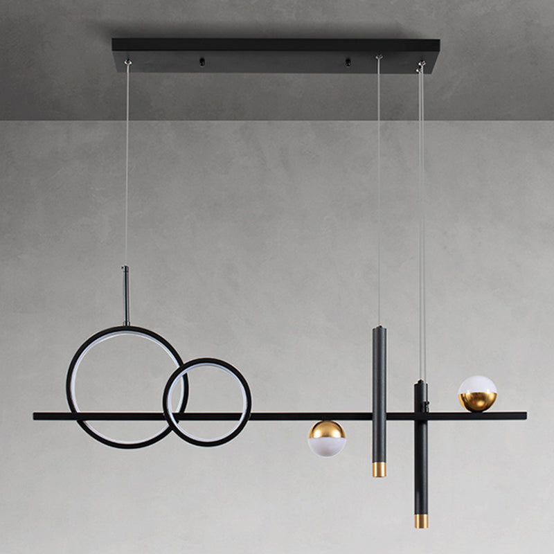Nordic Metal Island Light Black Geométrico LED Island Pendiente para comedor