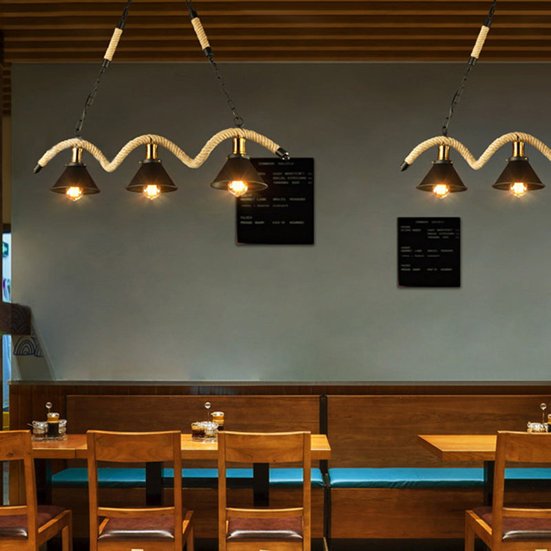 Colgante de sombra de color black metal de black metal de cuerda natural industrial para restaurante para restaurante