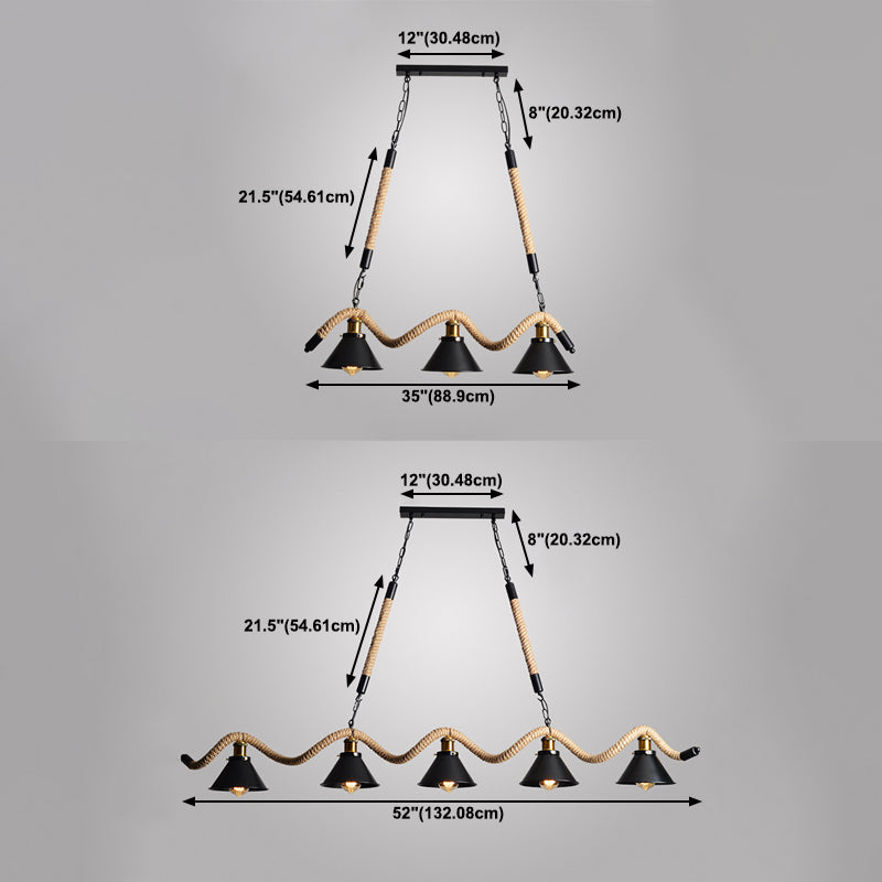 Colgante de sombra de color black metal de black metal de cuerda natural industrial para restaurante para restaurante