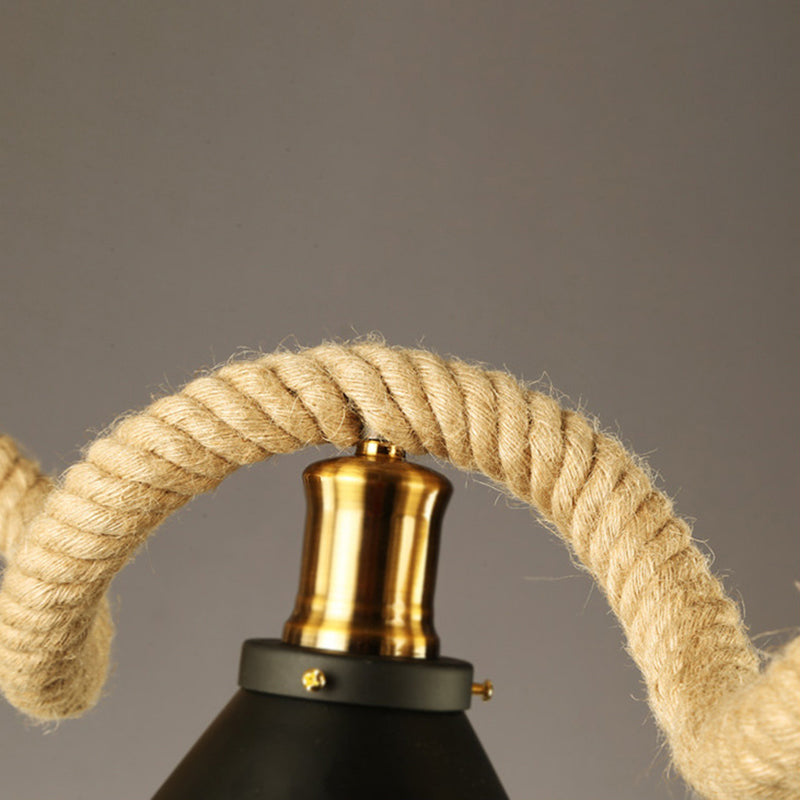 Colgante de sombra de color black metal de black metal de cuerda natural industrial para restaurante para restaurante