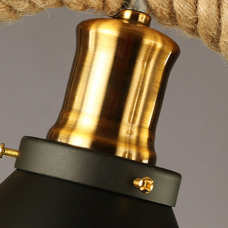 Colgante de sombra de color black metal de black metal de cuerda natural industrial para restaurante para restaurante