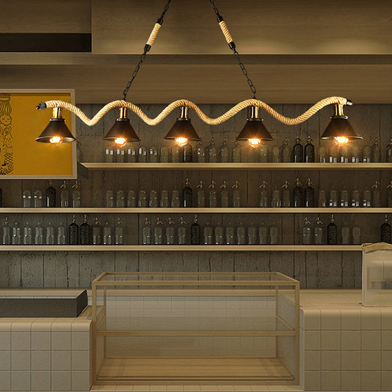 Colgante de sombra de color black metal de black metal de cuerda natural industrial para restaurante para restaurante