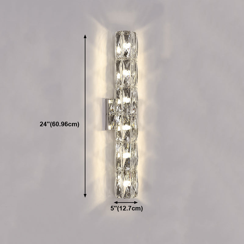 Postmodern Crystal Wall Light Cylinder Multi Light Wall Sconce in Chrome for Bedroom
