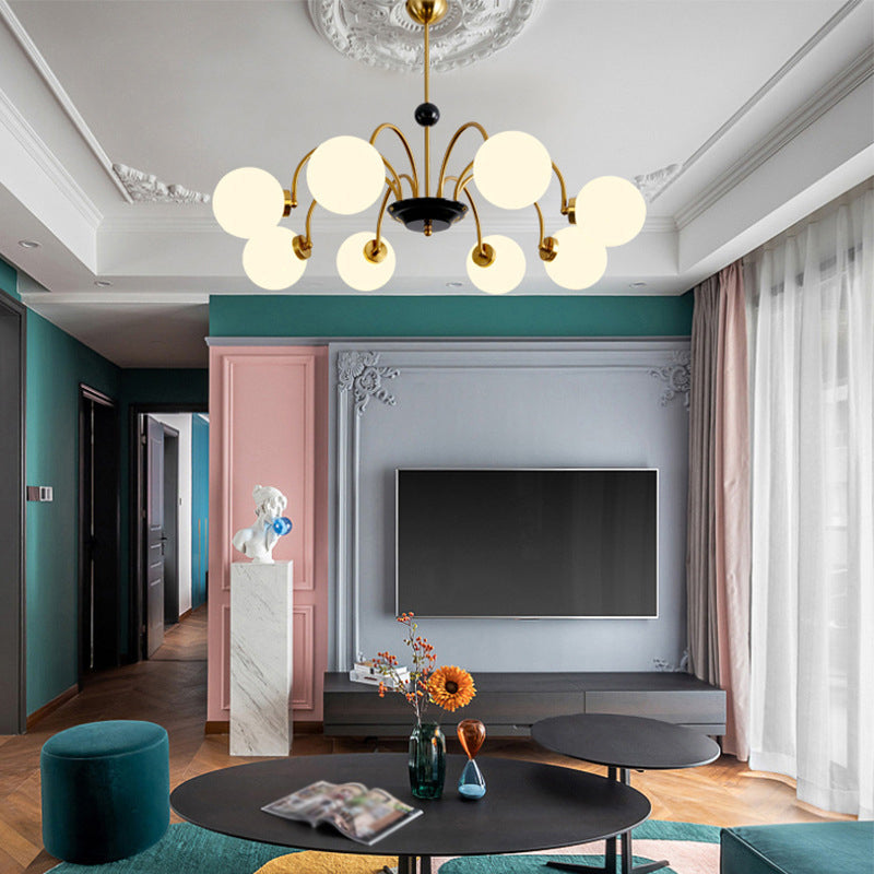 American Style Chandelier White Glass Pendant Lighting Fixtures for Dining Room