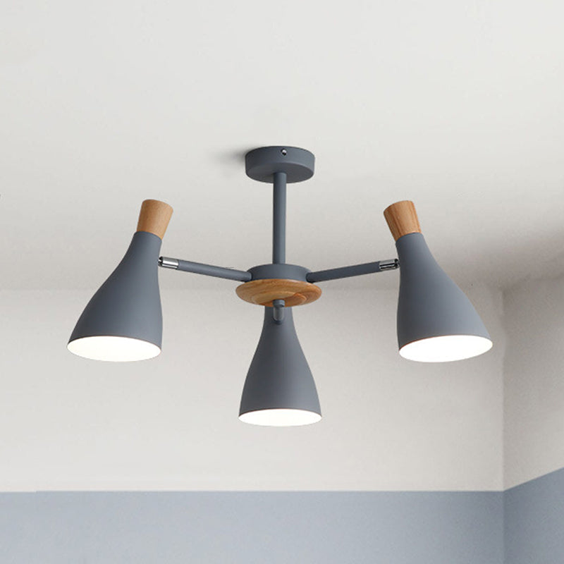 Nordic Wood Macron Chandelier Metal Lampshade Pendant Lighting Fixtures for Bedroom