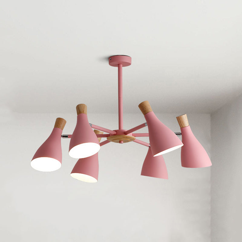 Nordic Wood Macron Chandelier Metal Lampshade Pendant Lighting Fixtures for Bedroom