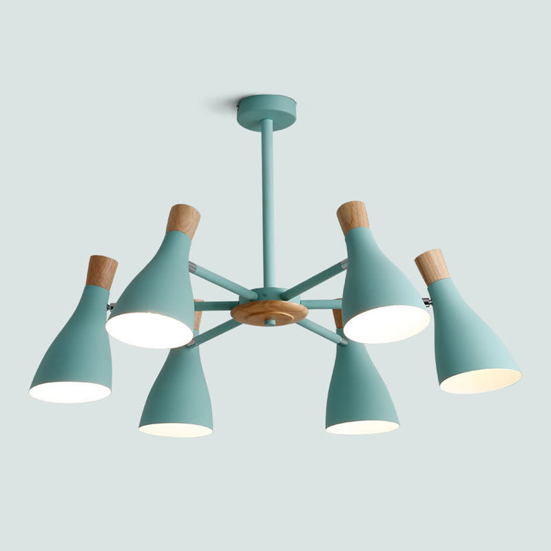 Nordic Wood Macron Chandelier Metal Lampshade Pendant Lighting Fixtures for Bedroom