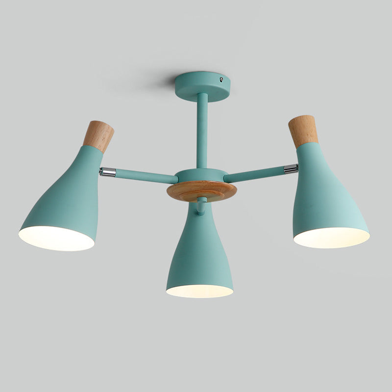 Nordic Wood Macron Chandelier Metal Lampshade Pendant Lighting Fixtures for Bedroom