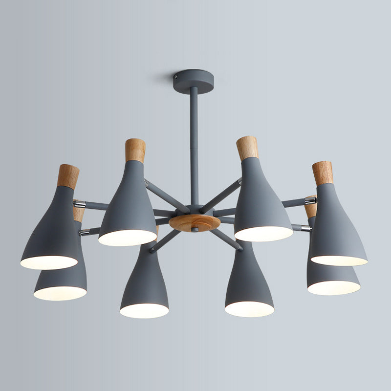 Nordic Wood Macron Chandelier Metal Lampshade Pendant Lighting Fixtures for Bedroom