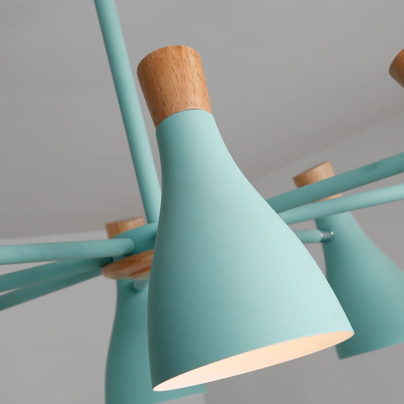 Nordic Wood Macron Chandelier Metal Lampshade Pendant Lighting Fixtures for Bedroom