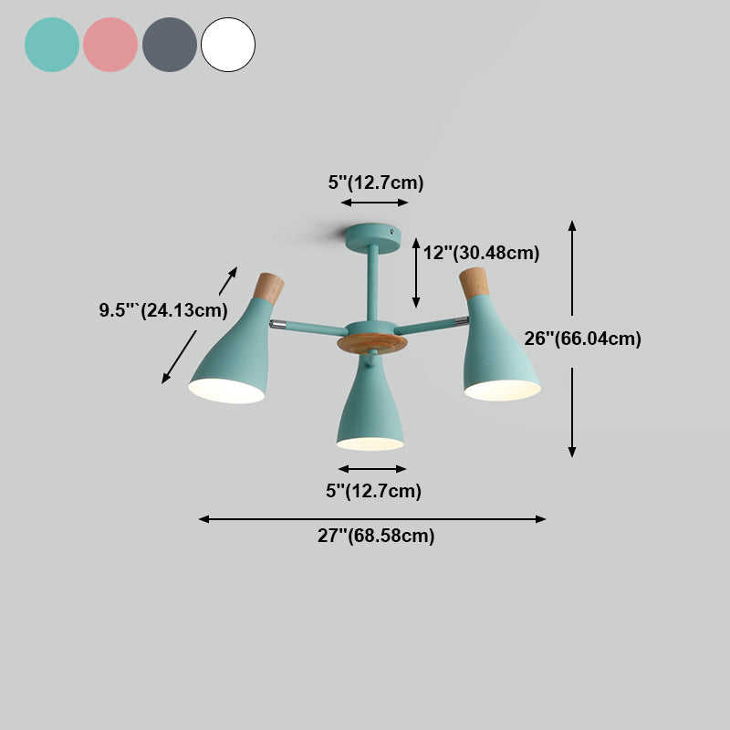 Nordic Wood Macron Chandelier Metal Lampshade Pendant Lighting Fixtures for Bedroom