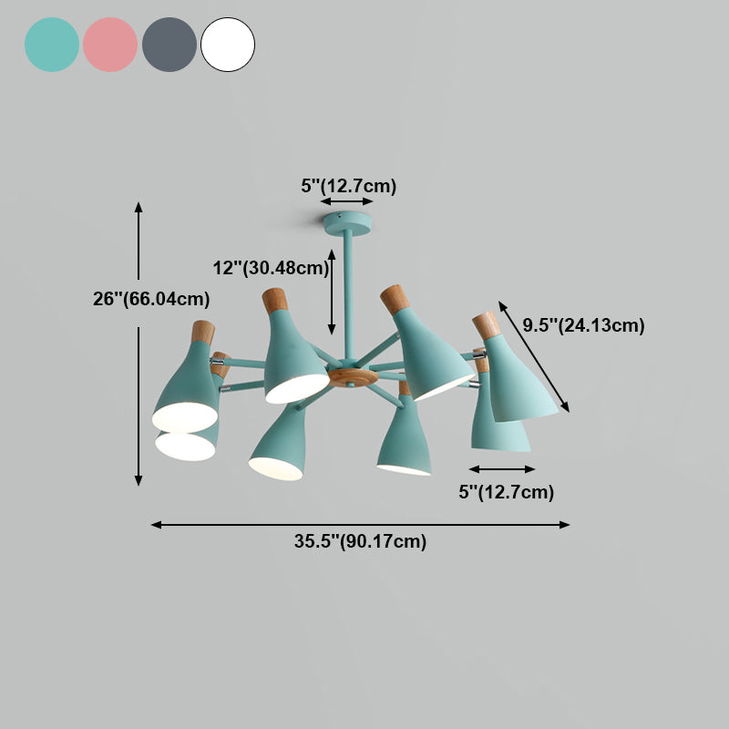 Nordic Wood Macron Chandelier Metal Lampshade Pendant Lighting Fixtures for Bedroom