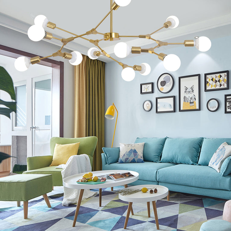 Postmodern Bare Bulb Hanging Light Metal Chandelier Light for Dining Room