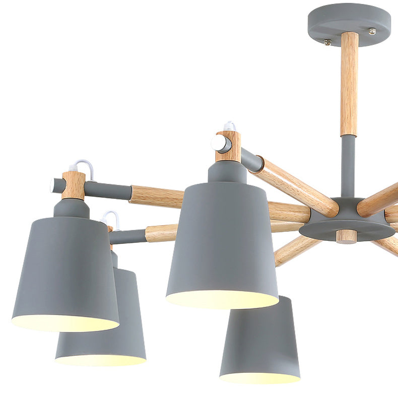 Nordic Colorful Chandelier Metal Wood Pendant Lighting Fixtures for Living Room