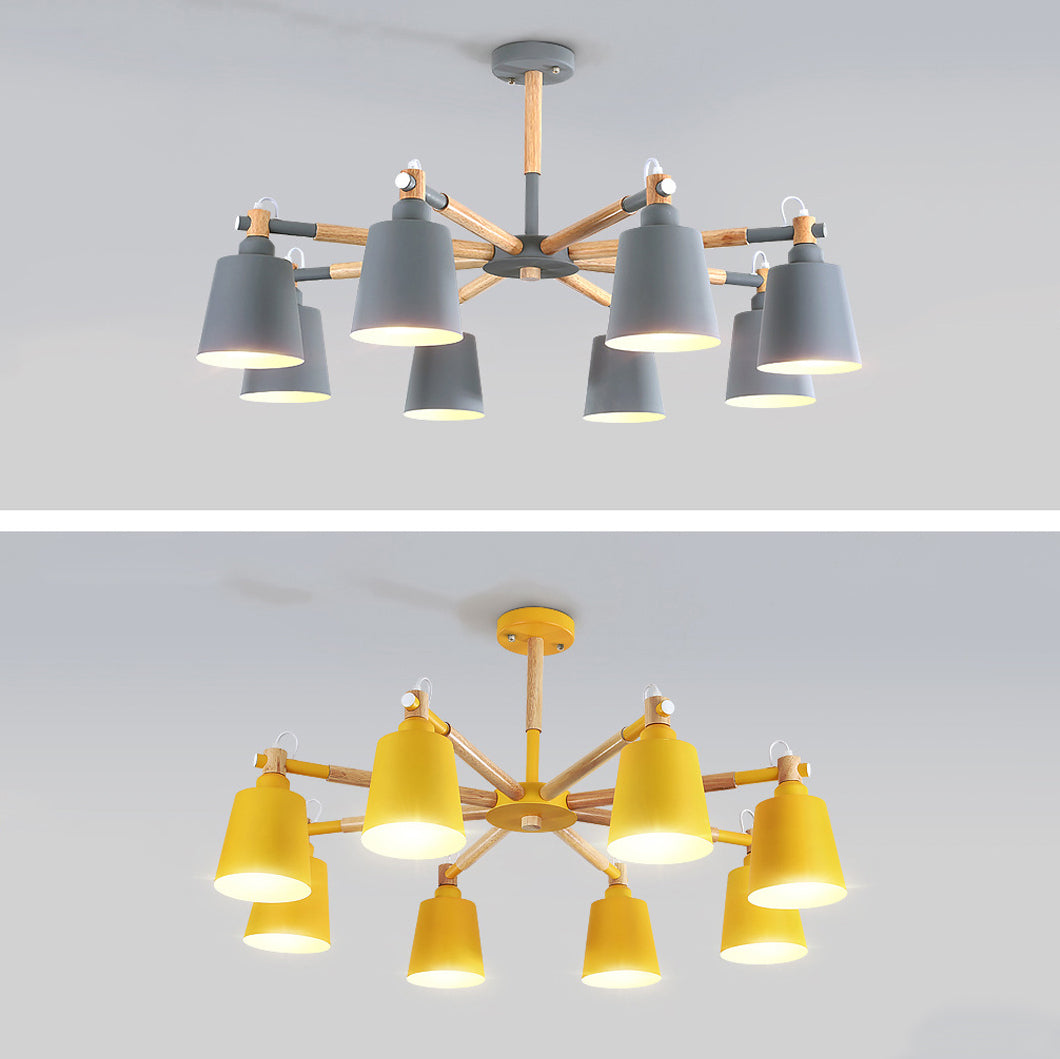 Nordic Colorful Chandelier Metal Wood Pendant Lighting Fixtures for Living Room