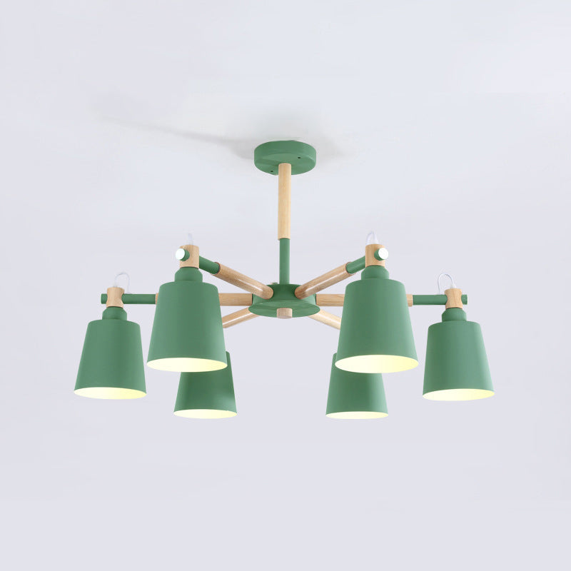 Nordic Colorful Chandelier Metal Wood Pendant Lighting Fixtures for Living Room