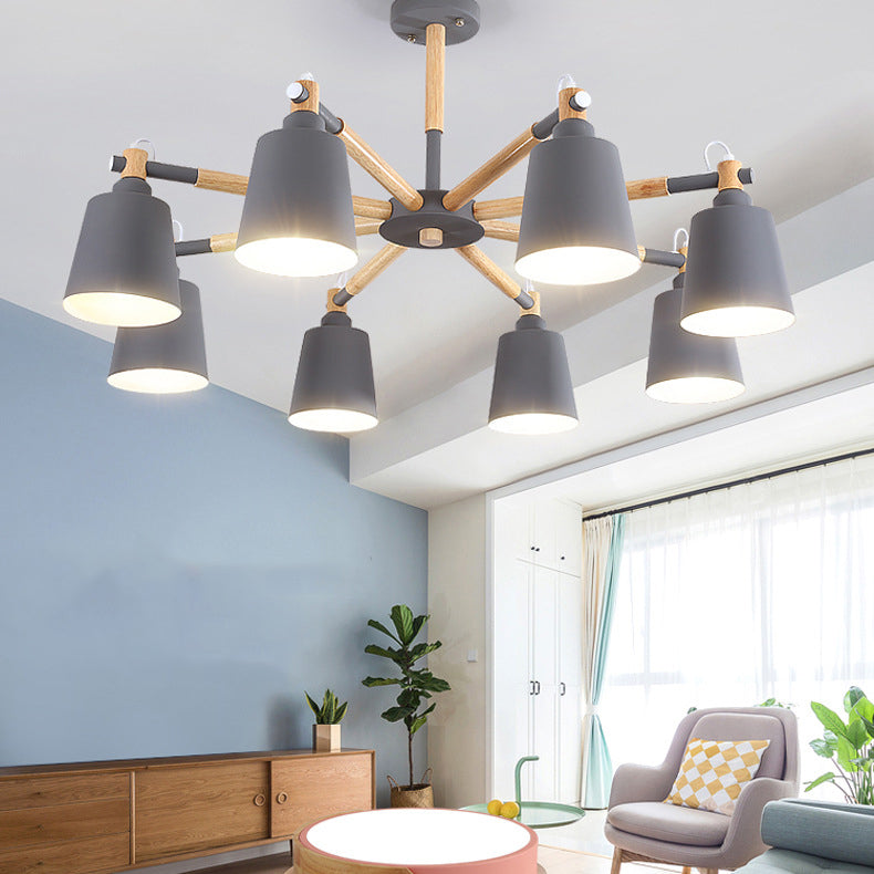 Nordic Colorful Chandelier Metal Wood Pendant Lighting Fixtures for Living Room