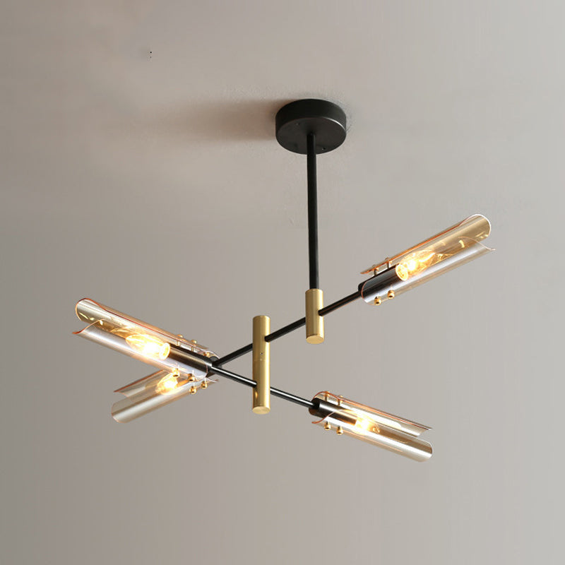 Accesorios de iluminación de lámpara posmoderna de vidrio lámpara de araña colgante negra y dorada