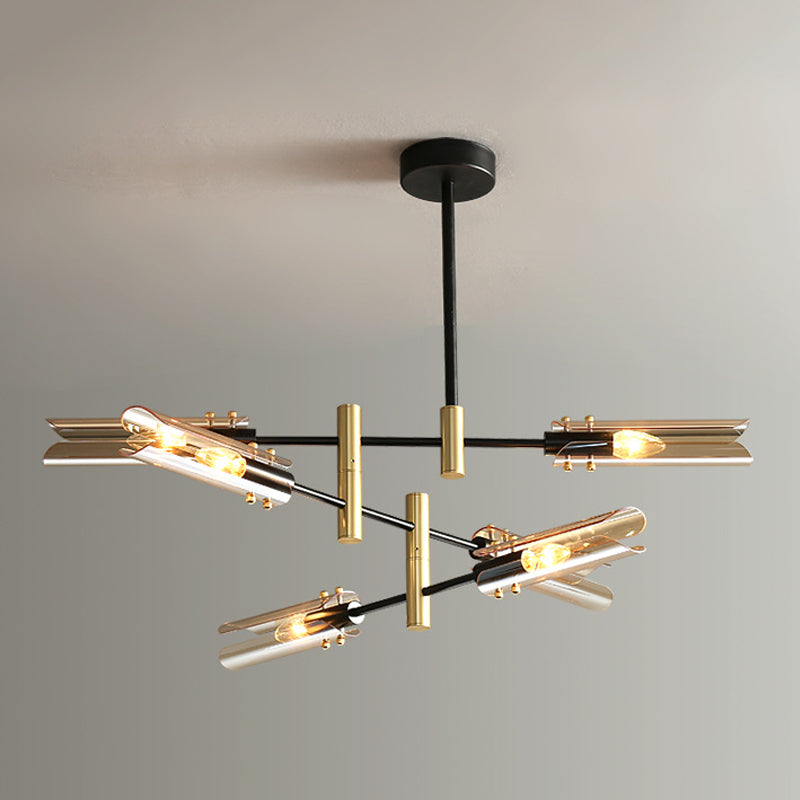 Accesorios de iluminación de lámpara posmoderna de vidrio lámpara de araña colgante negra y dorada