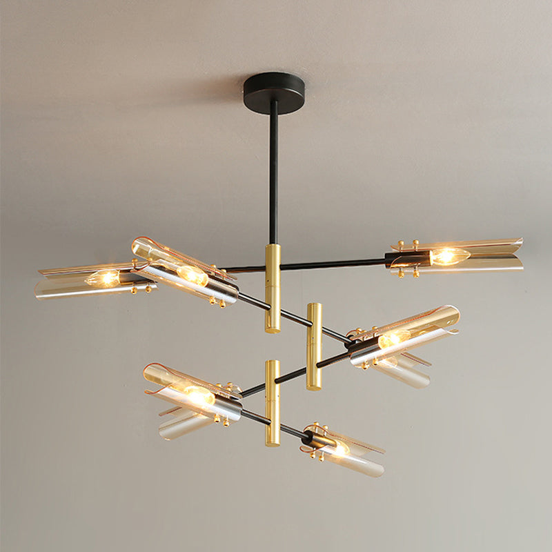 Accesorios de iluminación de lámpara posmoderna de vidrio lámpara de araña colgante negra y dorada
