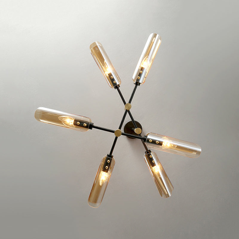 Accesorios de iluminación de lámpara posmoderna de vidrio lámpara de araña colgante negra y dorada