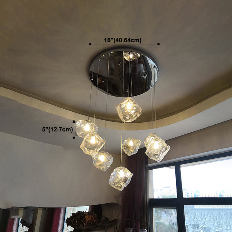 Multi Lights Geometric Cluster Pendant Light Modern Style Glass Down Lighting