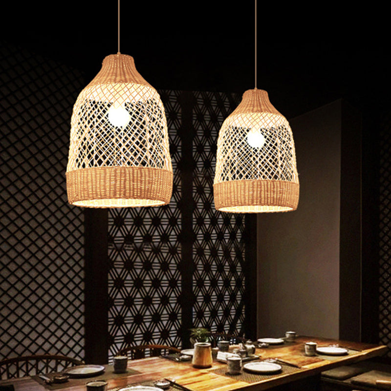 Rattan Round Hanging Light Fixture Asia Style Hanging Pendant Light