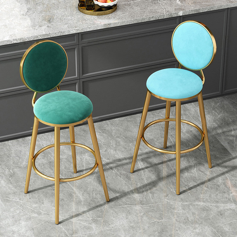 Glam Armless Backrest Counter Stool Steel Bookstore Bar Stool with Velvet Cushion