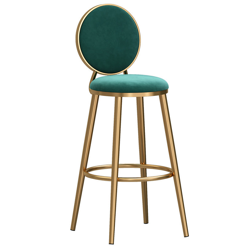 Glam Armless Backrest Counter Stool Steel Bookstore Bar Stool with Velvet Cushion