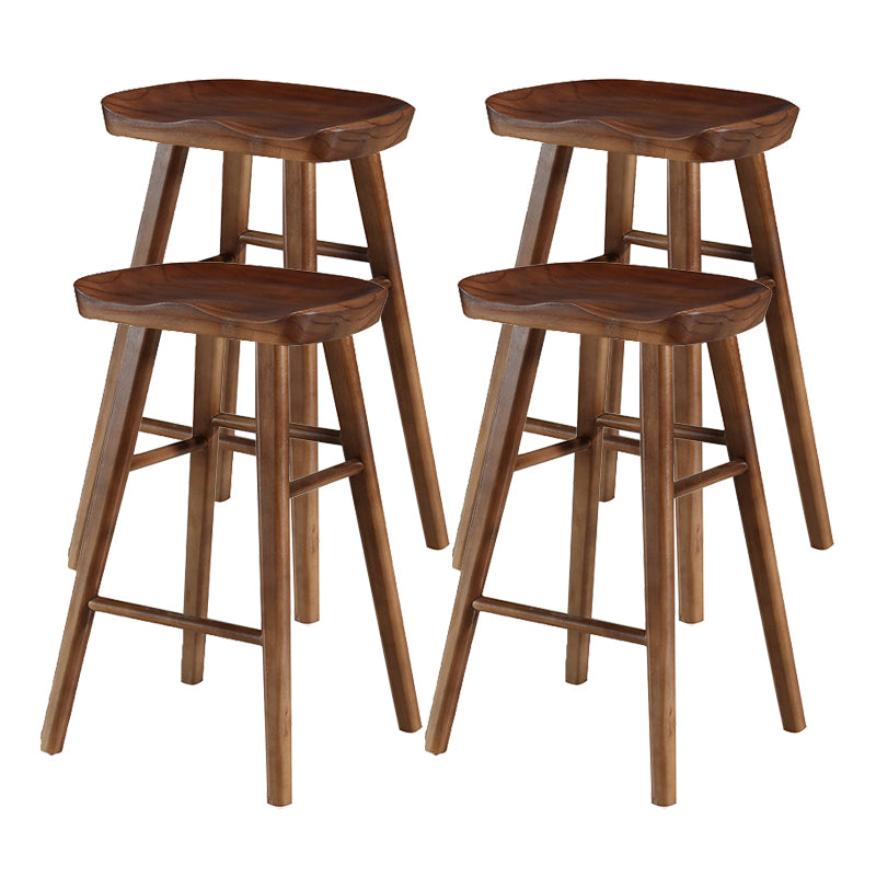 Modern Style Solid Wood Bar Stool with Footrest and Saddle Seat Indoor Bar Stool