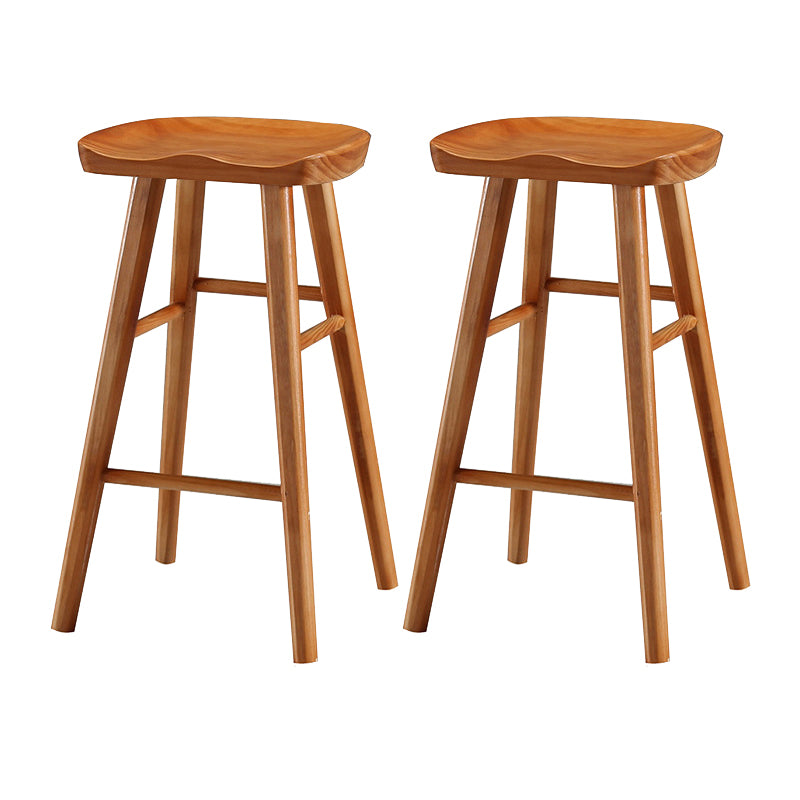 Modern Style Solid Wood Bar Stool with Footrest and Saddle Seat Indoor Bar Stool