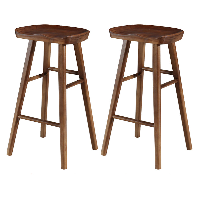 Modern Style Solid Wood Bar Stool with Footrest and Saddle Seat Indoor Bar Stool