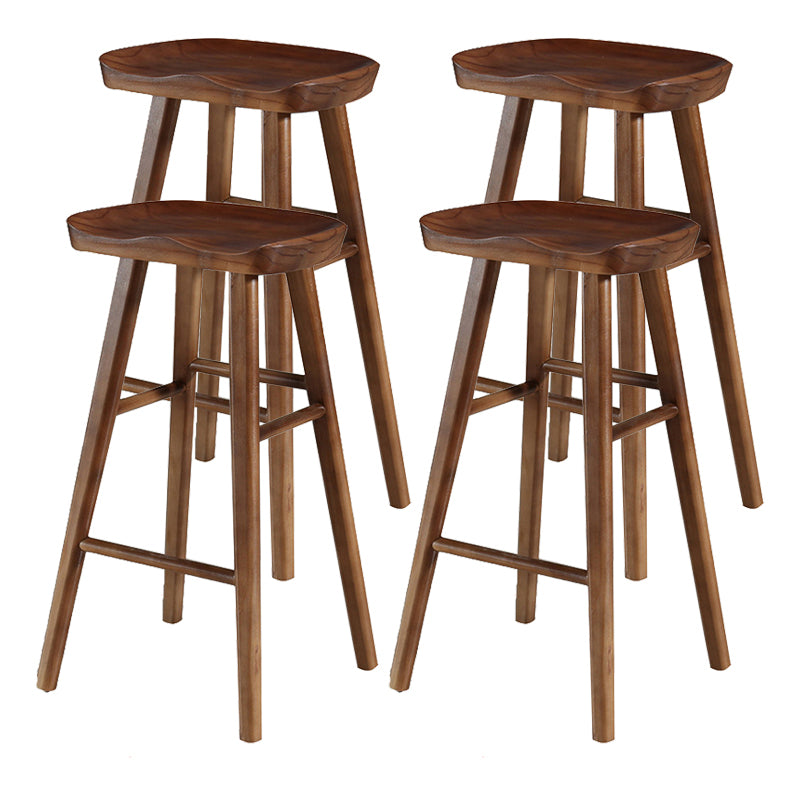 Modern Style Solid Wood Bar Stool with Footrest and Saddle Seat Indoor Bar Stool