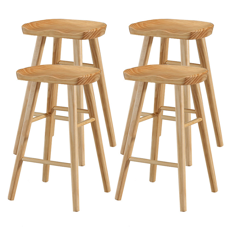 Modern Style Solid Wood Bar Stool with Footrest and Saddle Seat Indoor Bar Stool