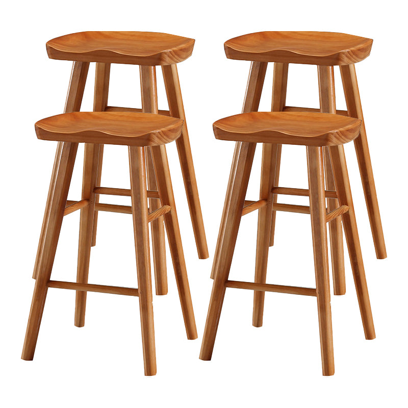 Modern Style Solid Wood Bar Stool with Footrest and Saddle Seat Indoor Bar Stool