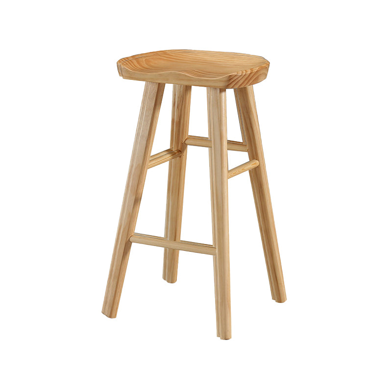 Modern Style Solid Wood Bar Stool with Footrest and Saddle Seat Indoor Bar Stool