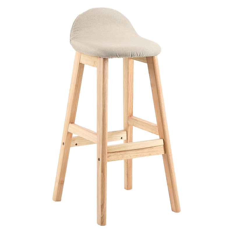 Taburete de bar interior de cuero contemporáneo de madera maciza con respaldo bajo