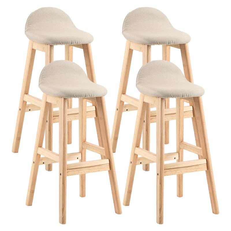 Taburete de bar interior de cuero contemporáneo de madera maciza con respaldo bajo