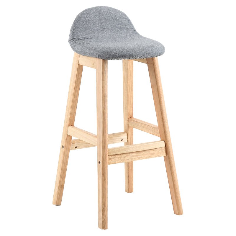 Taburete de bar interior de cuero contemporáneo de madera maciza con respaldo bajo