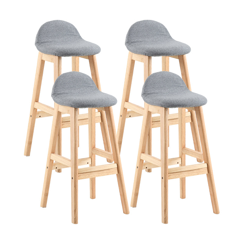 Taburete de bar interior de cuero contemporáneo de madera maciza con respaldo bajo