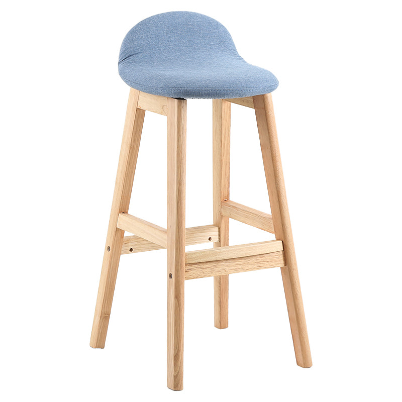 Taburete de bar interior de cuero contemporáneo de madera maciza con respaldo bajo