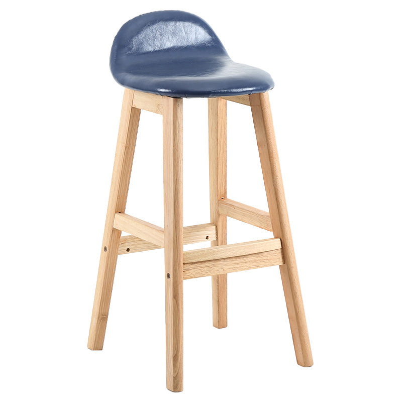 Taburete de bar interior de cuero contemporáneo de madera maciza con respaldo bajo
