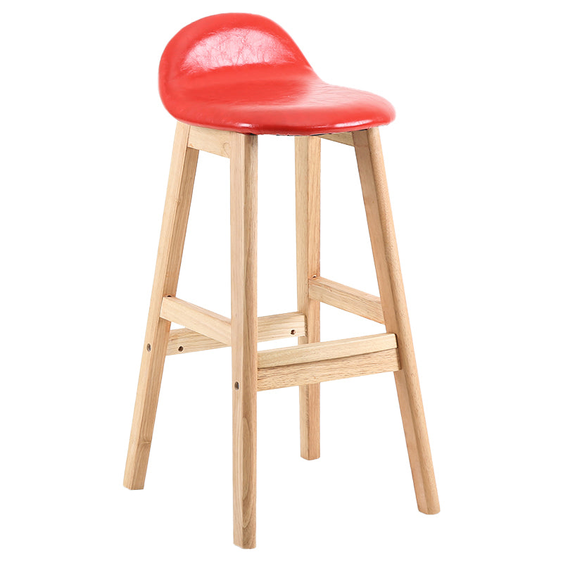 Taburete de bar interior de cuero contemporáneo de madera maciza con respaldo bajo