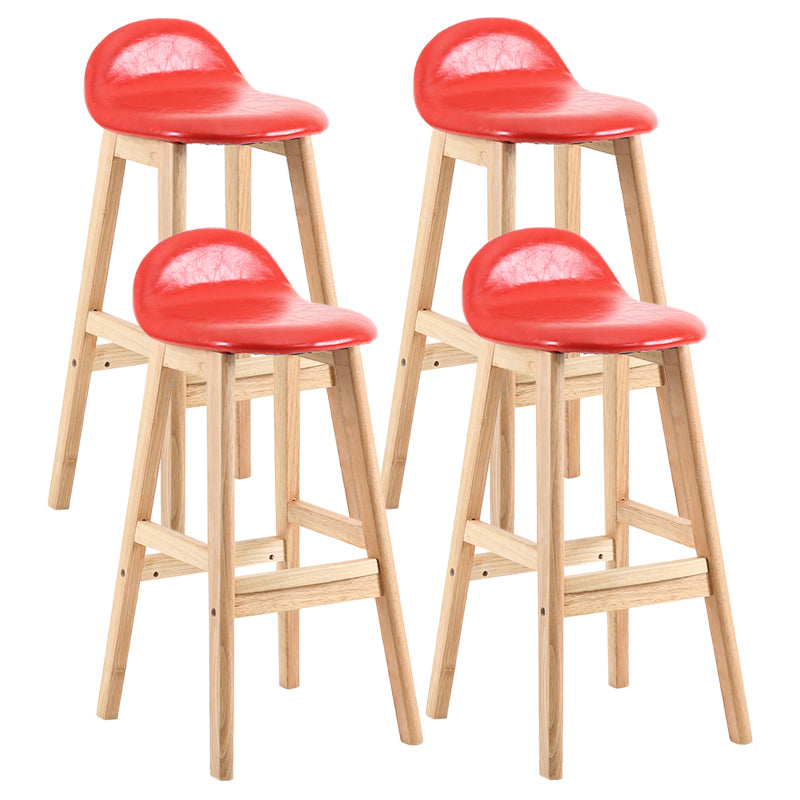 Taburete de bar interior de cuero contemporáneo de madera maciza con respaldo bajo